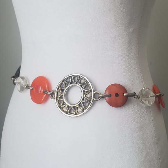 CHICO'S Chain Belt Medallion Glass Stone Rustic Silver Metal Southwestern Boho - Picture 4 of 9